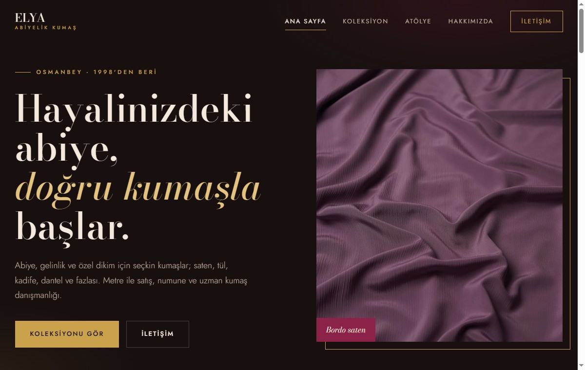 Elya Abiyelik Kumaş demo web sitesi