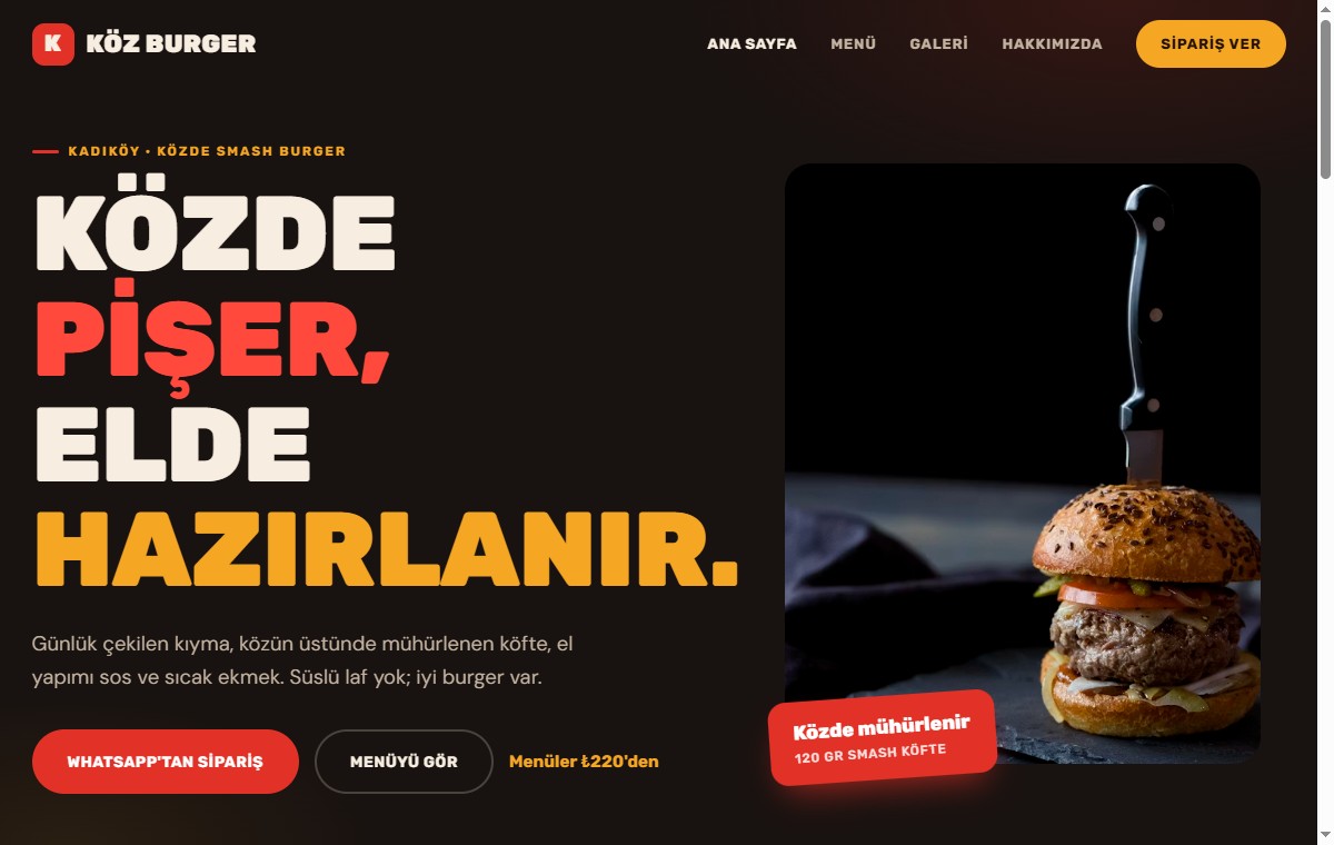 Köz Burger demo web sitesi
