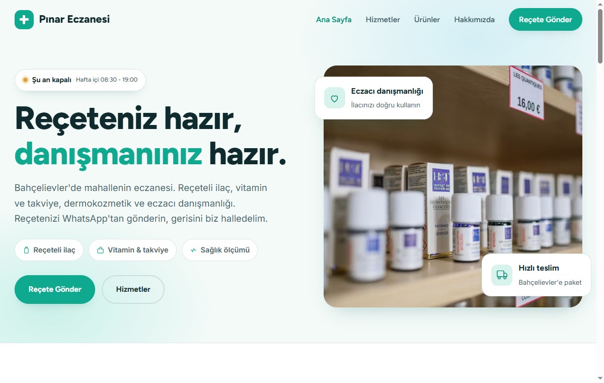 Pınar Eczanesi demo web sitesi