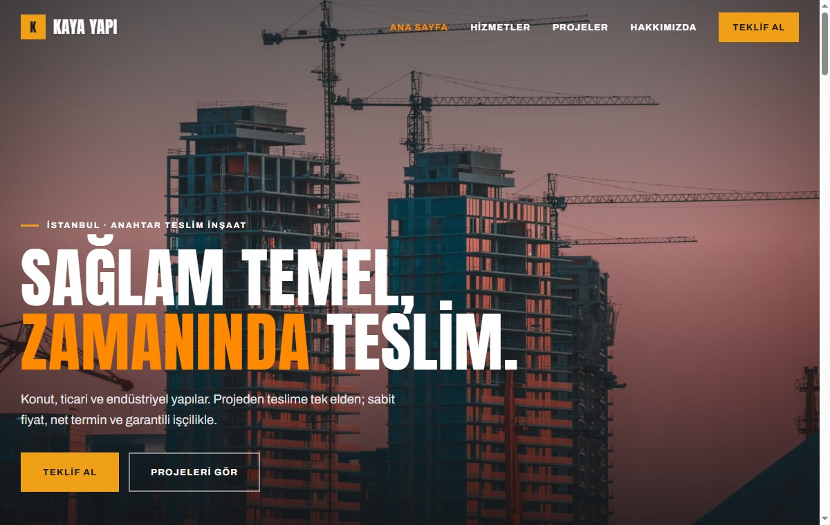 Kaya Yapı İnşaat demo web sitesi