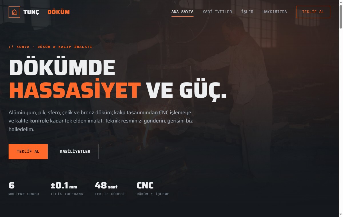 Tunç Döküm ve Kalıp demo web sitesi