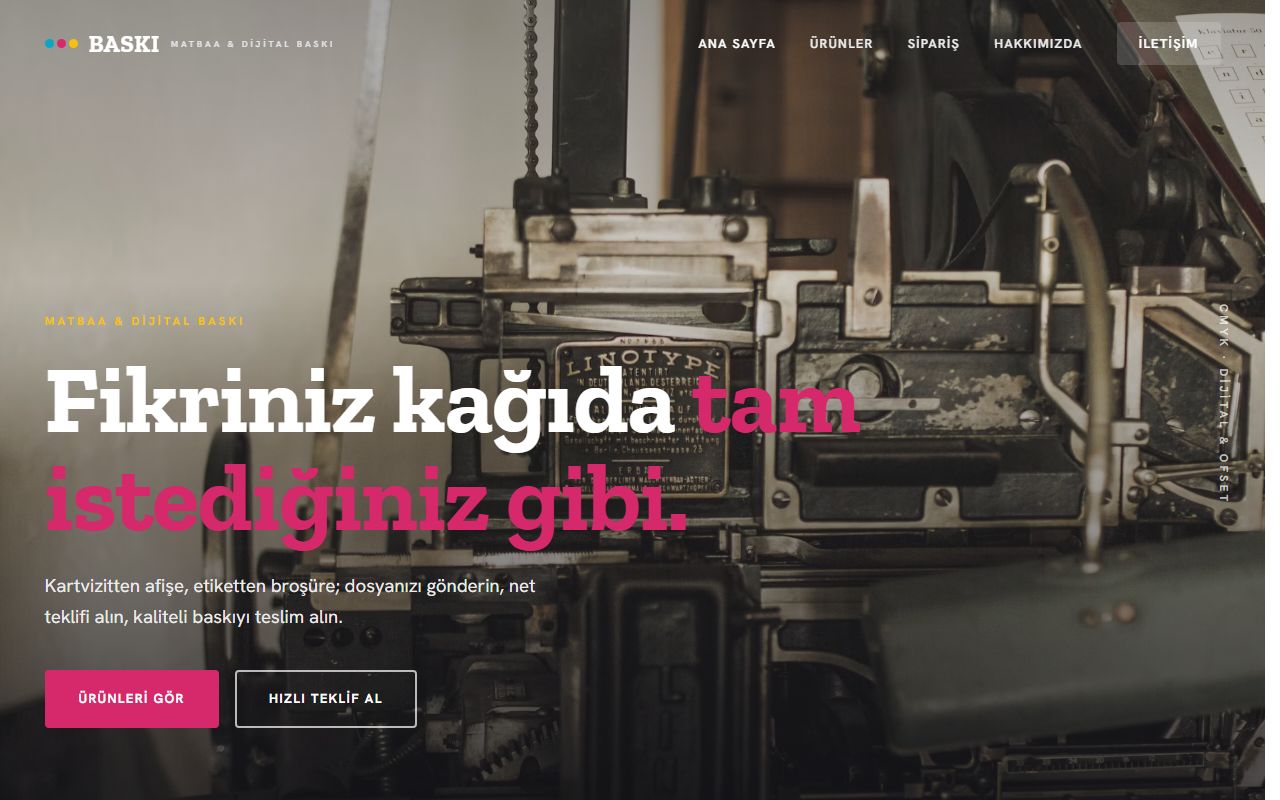 Baskı Matbaa demo web sitesi