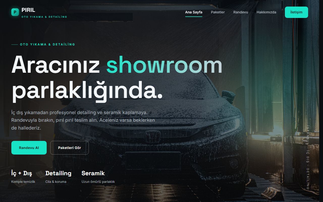 Pırıl Oto Yıkama demo web sitesi