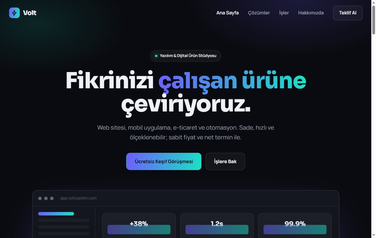 Volt Yazılım ve Teknoloji demo web sitesi