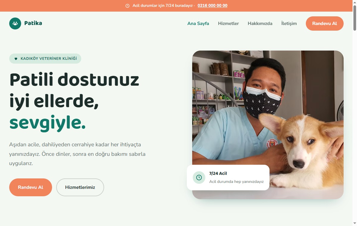 Patika Veteriner Kliniği demo web sitesi